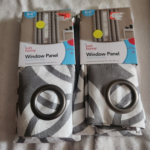 Just Home Gray and White Window Panel Set Of 2 - Picture 1 of 4